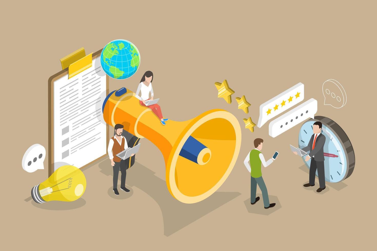 3D Isometric Flat Conceptual Illustration of PR - Public Relations vector