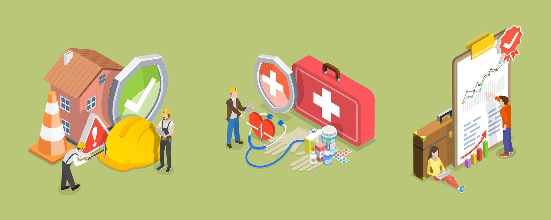 3D Isometric Flat Conceptual Illustration of Safety Work vector