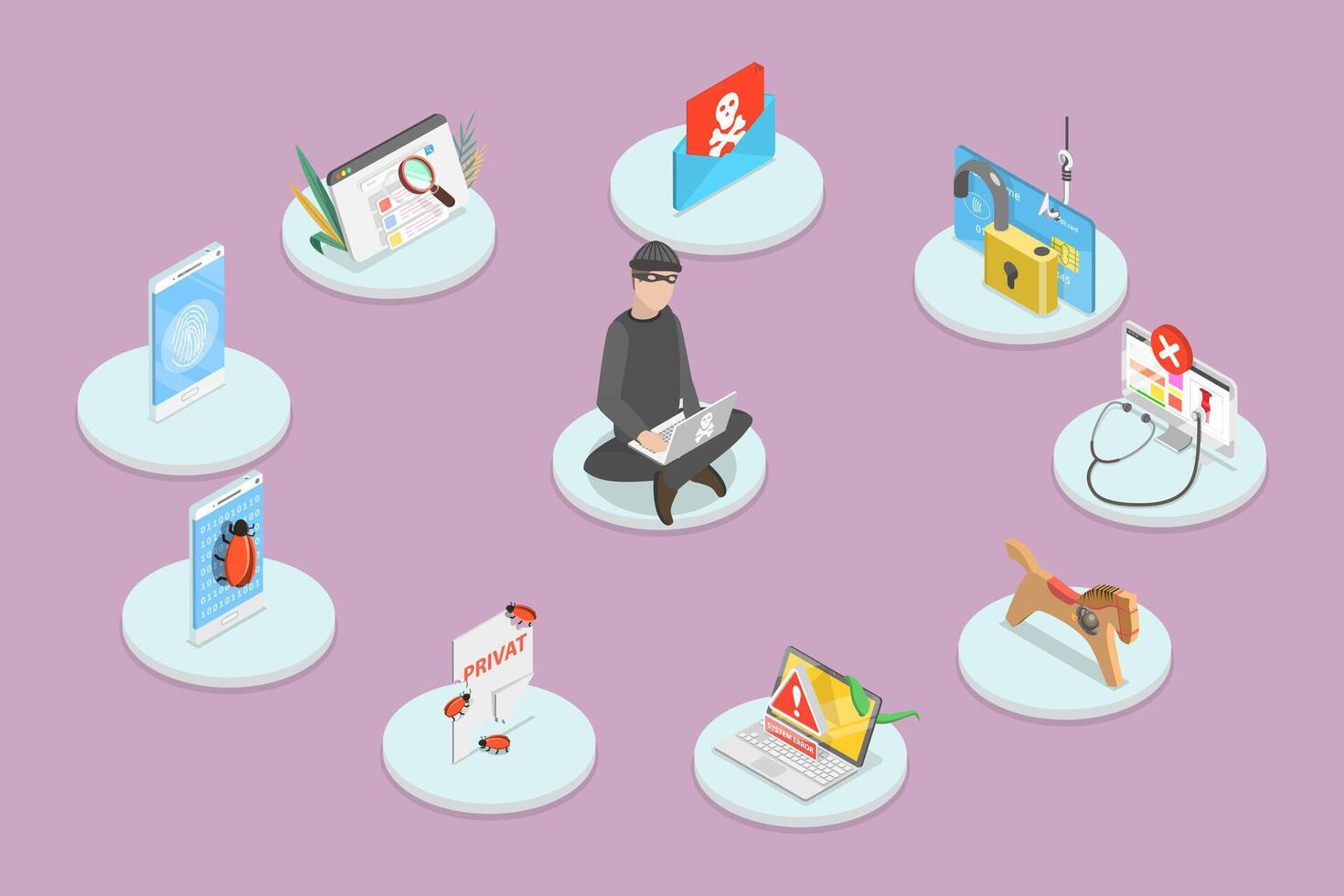 3D Isometric Flat Conceptual Illustration of Phishing Scams vector