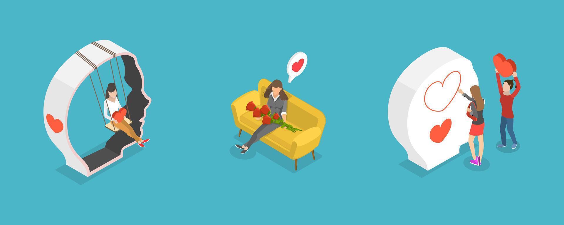 3D Isometric Flat Conceptual Illustration of Mental Health vector