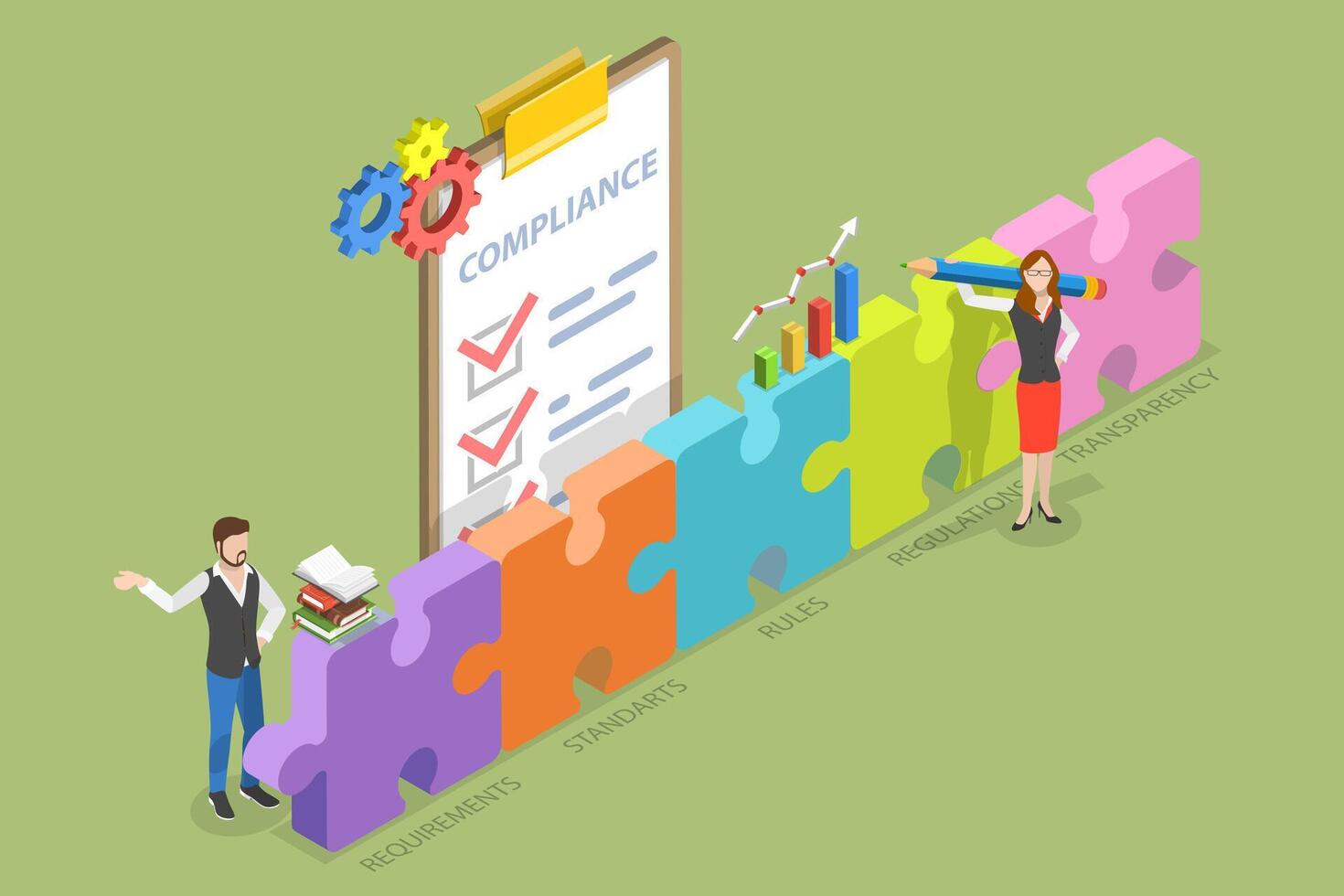 3D Isometric Flat Conceptual Illustration of Regulatory Compliance vector