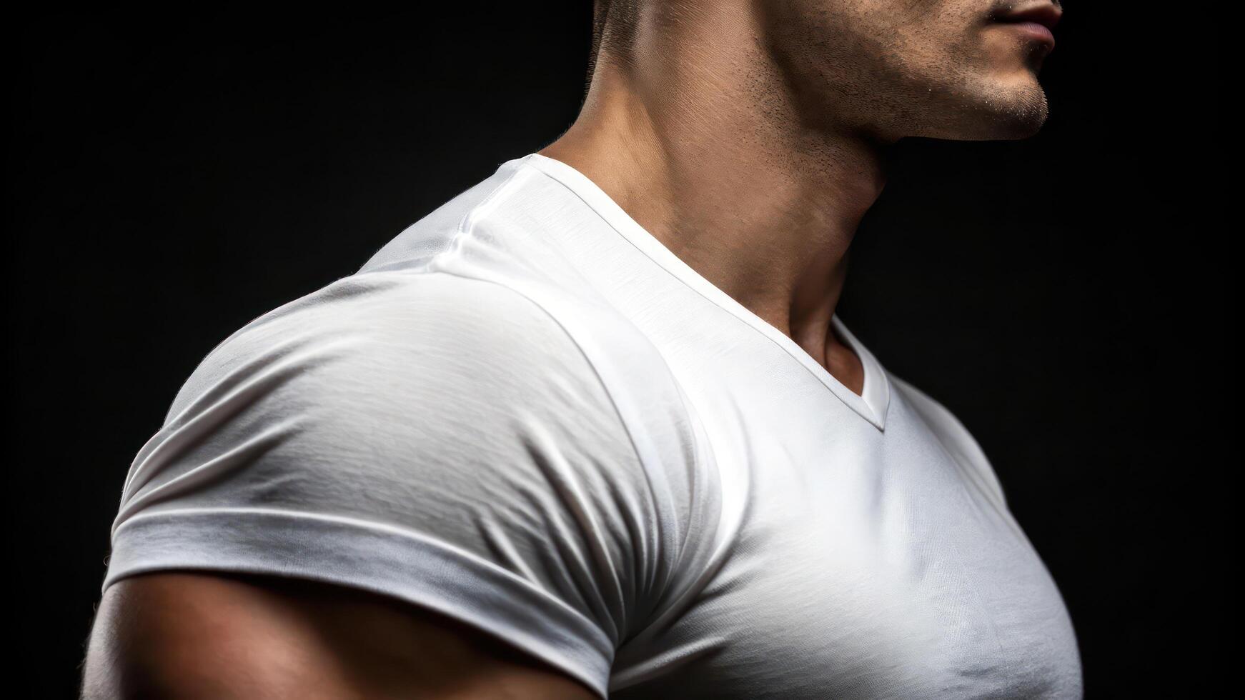 A man in a white t - shirt with his arms crossed photo