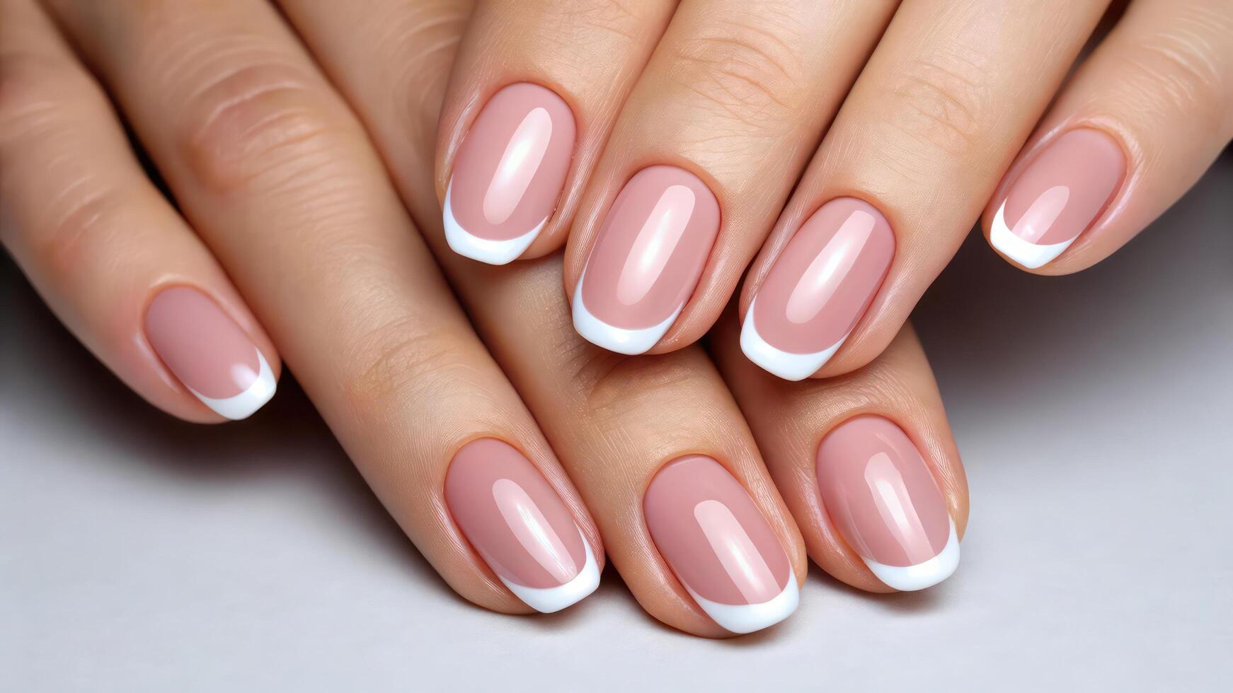Beautiful french manicure with white tips photo