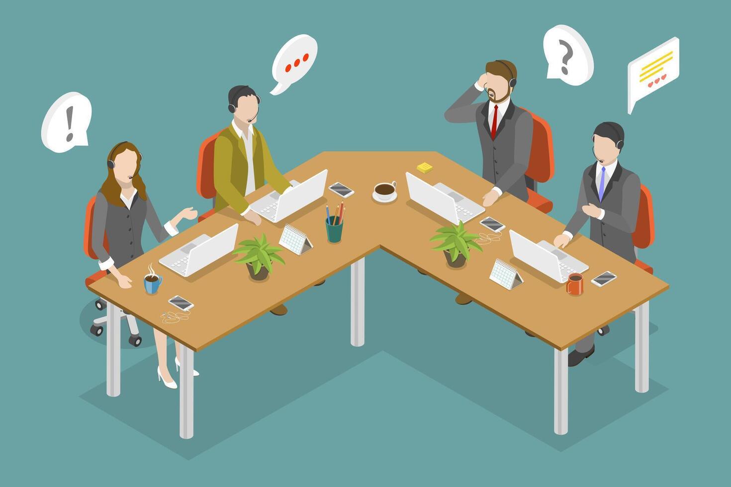 3D Isometric Flat Conceptual Illustration of Support Service vector