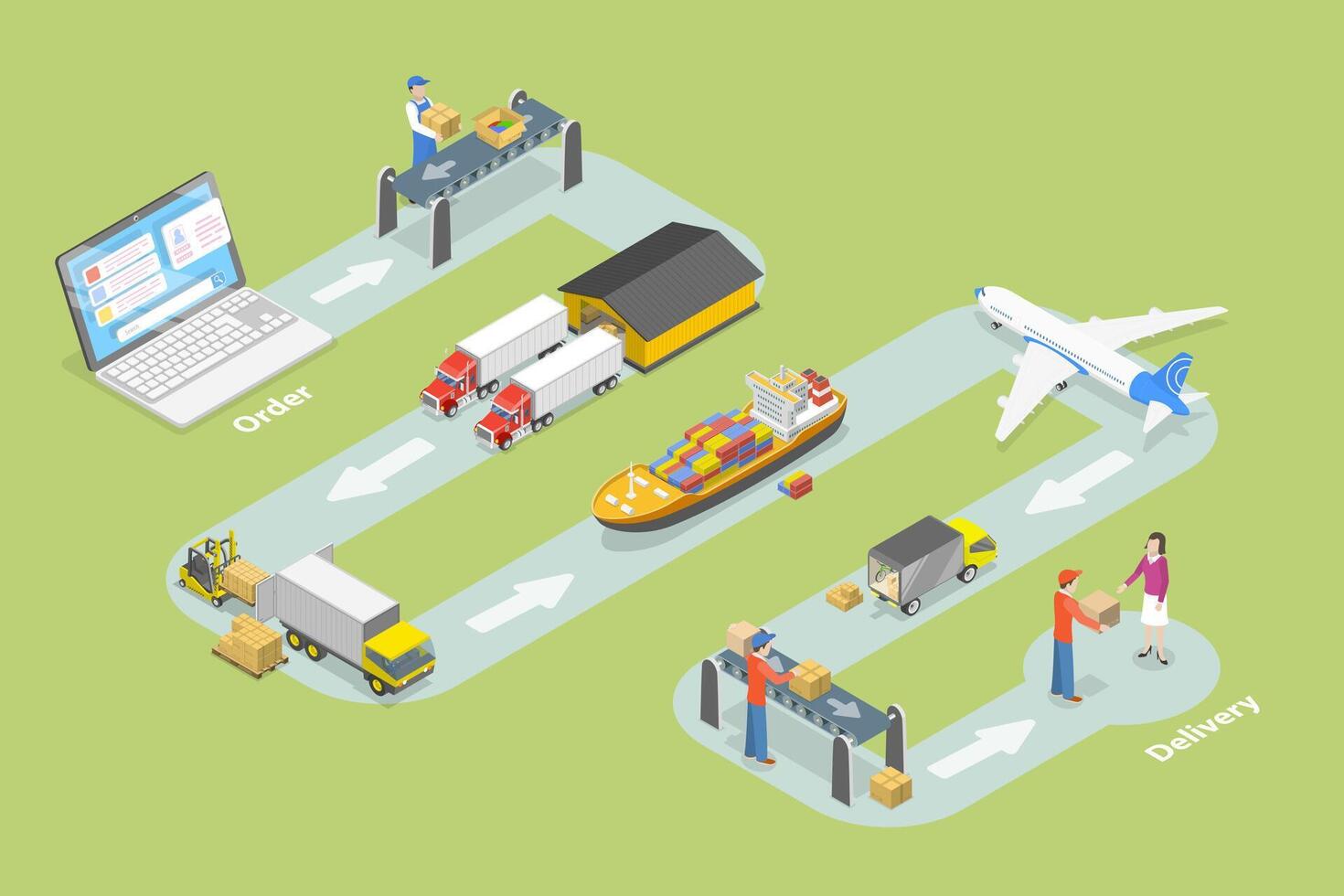 3D Isometric Flat Conceptual Illustration of International Delivery vector