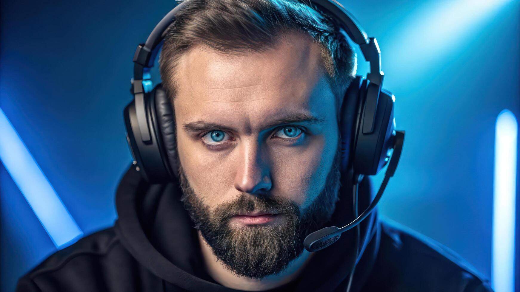 A man with a beard and headphones photo