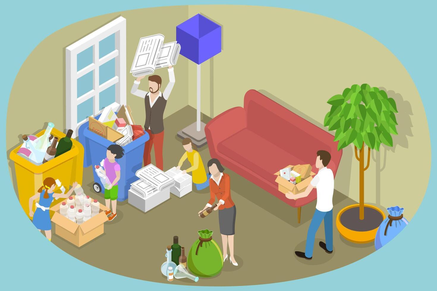 3D Isometric Flat Conceptual Illustration of Garbage Recycling vector