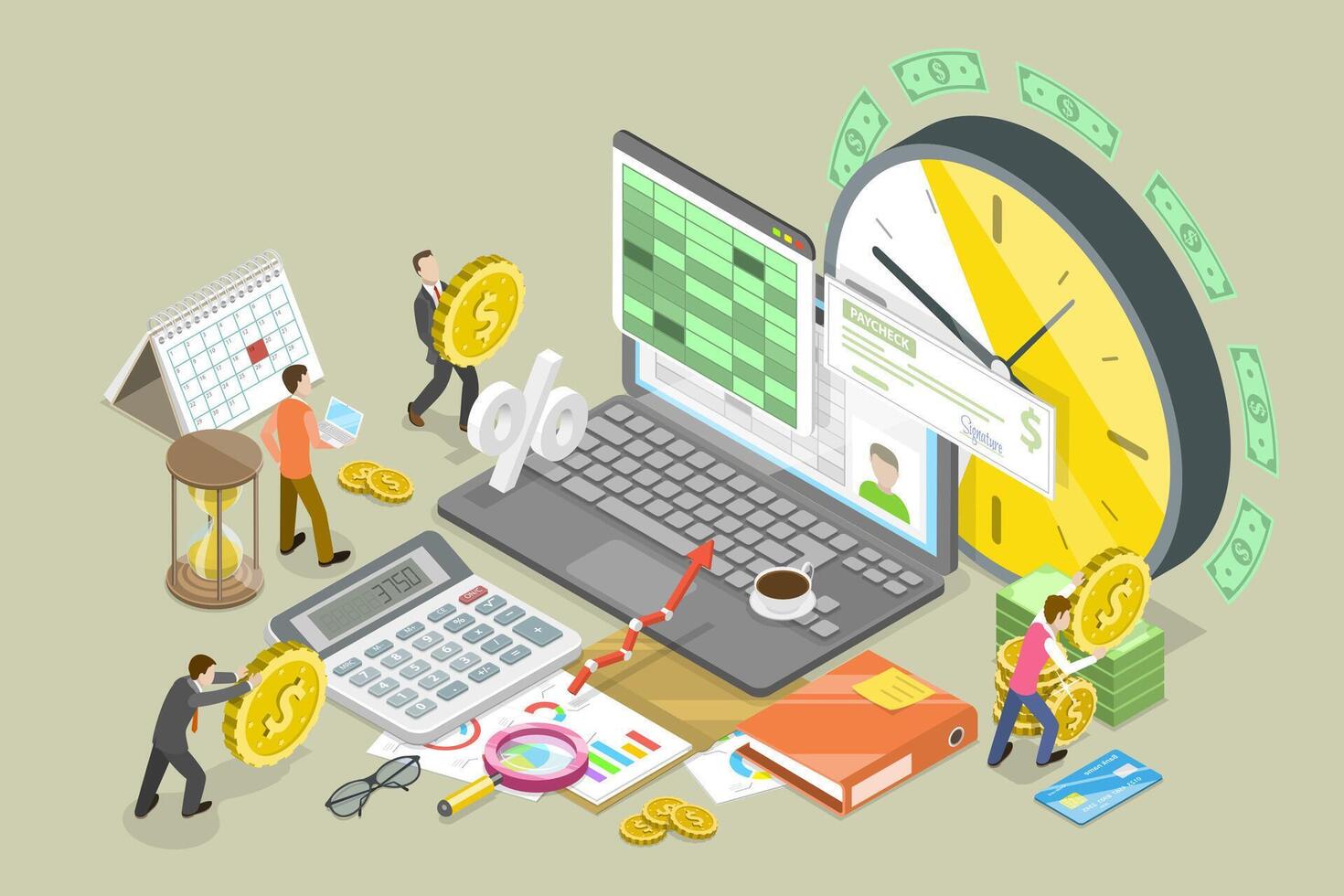 3D Isometric Flat Conceptual Illustration of Salary Payment vector