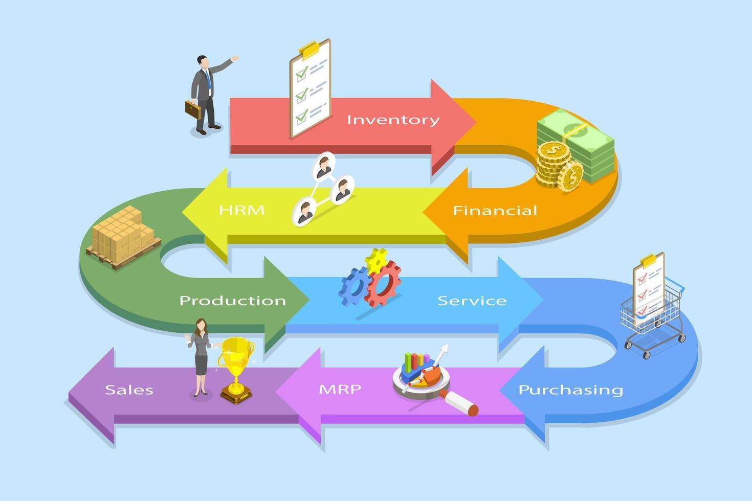 3D Isometric Flat Conceptual Illustration of Enterprise Resource Planning vector