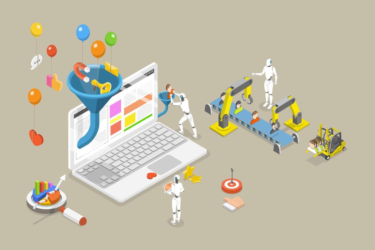 3D Isometric Flat Conceptual Illustration of Marketing Automation vector