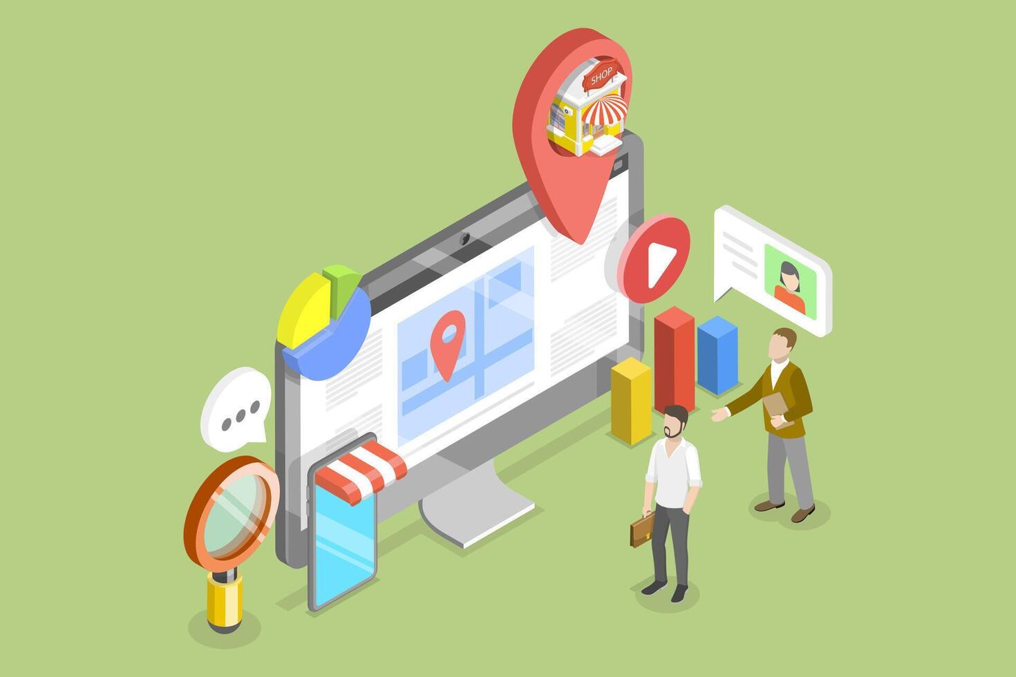 3D Isometric Flat Conceptual Illustration of Local SEO vector