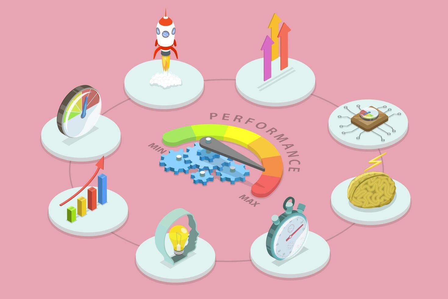 3D Isometric Flat Conceptual Illustration of Efficient Performance Management vector