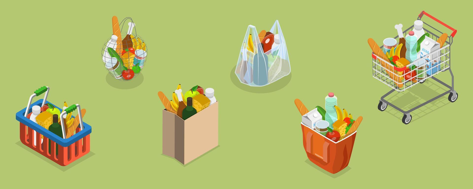 3D Isometric Flat Conceptual Illustration of Shopping Bags vector