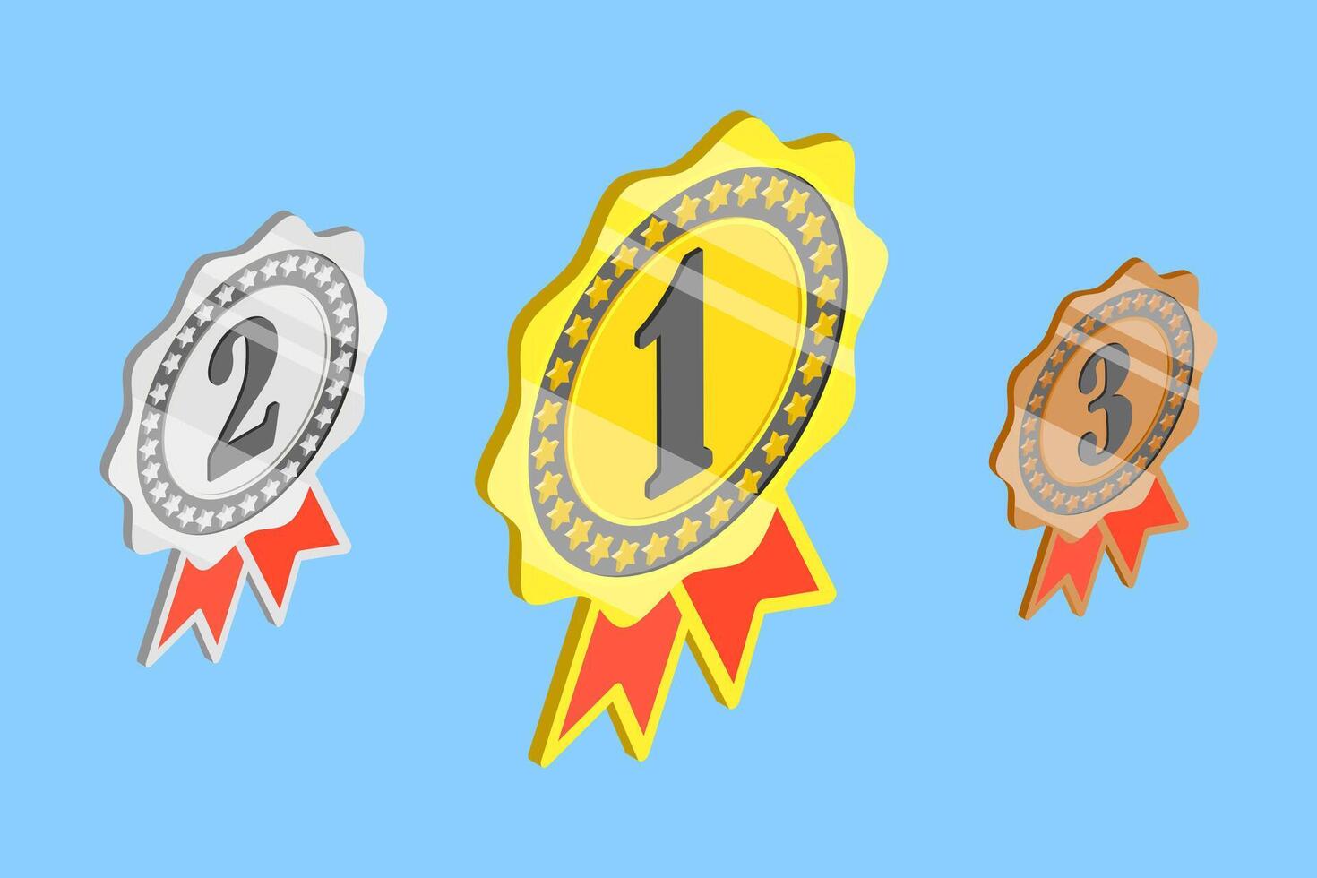 3D Isometric Flat Conceptual Illustration of Winner Rosette Set vector