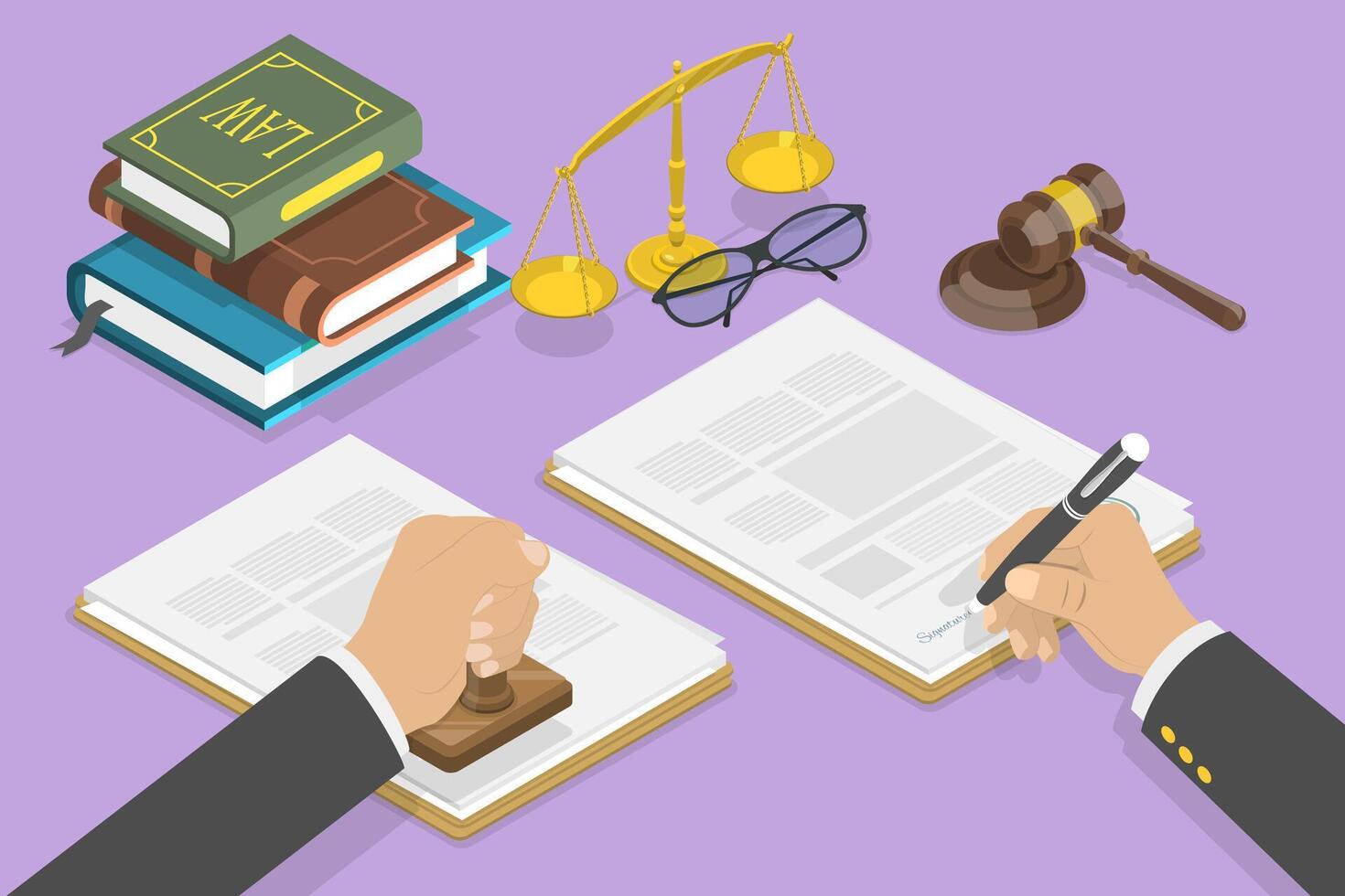 3D Isometric Flat Conceptual Illustration of Legal Document vector
