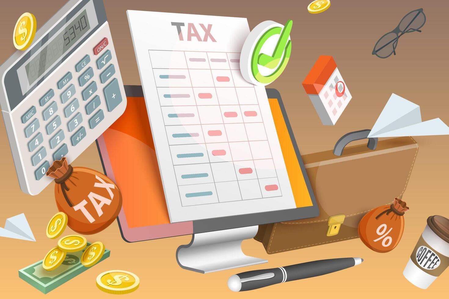 3D Conceptual Illustration of Tax Calculator vector