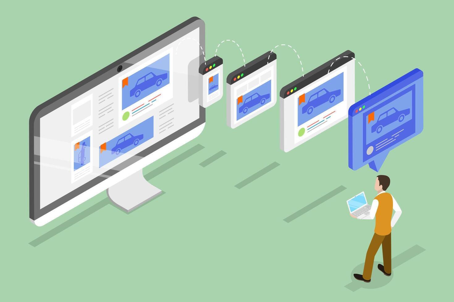 3D Isometric Flat Conceptual Illustration of Remarketing Marketing Campaign vector