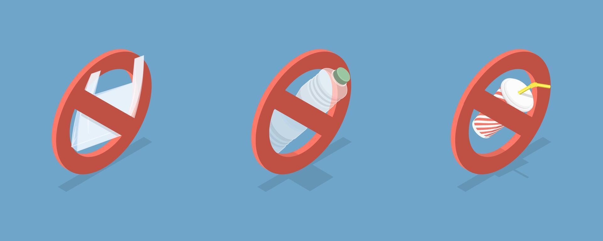 3D Isometric Flat Conceptual Illustration of Stop Plastic Polution vector