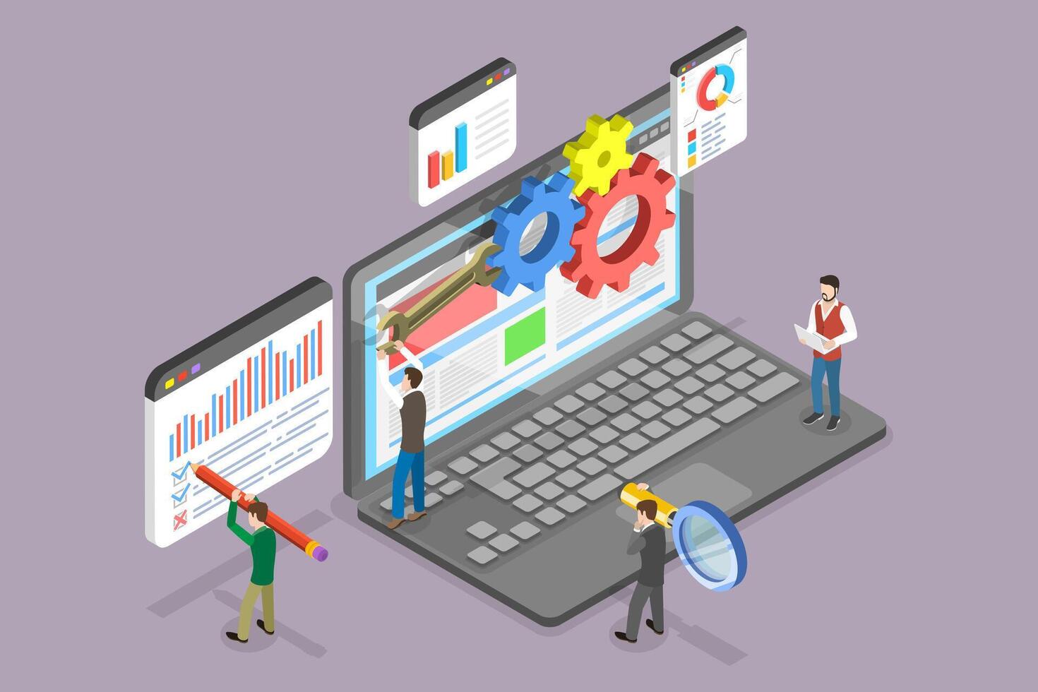 3D Isometric Flat Conceptual Illustration of Technical SEO Audit vector
