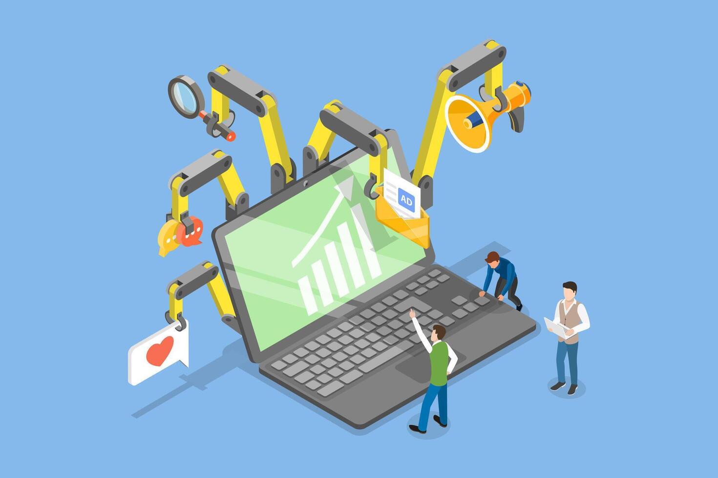 3D Isometric Flat Conceptual Illustration of Programmatic Advertising vector