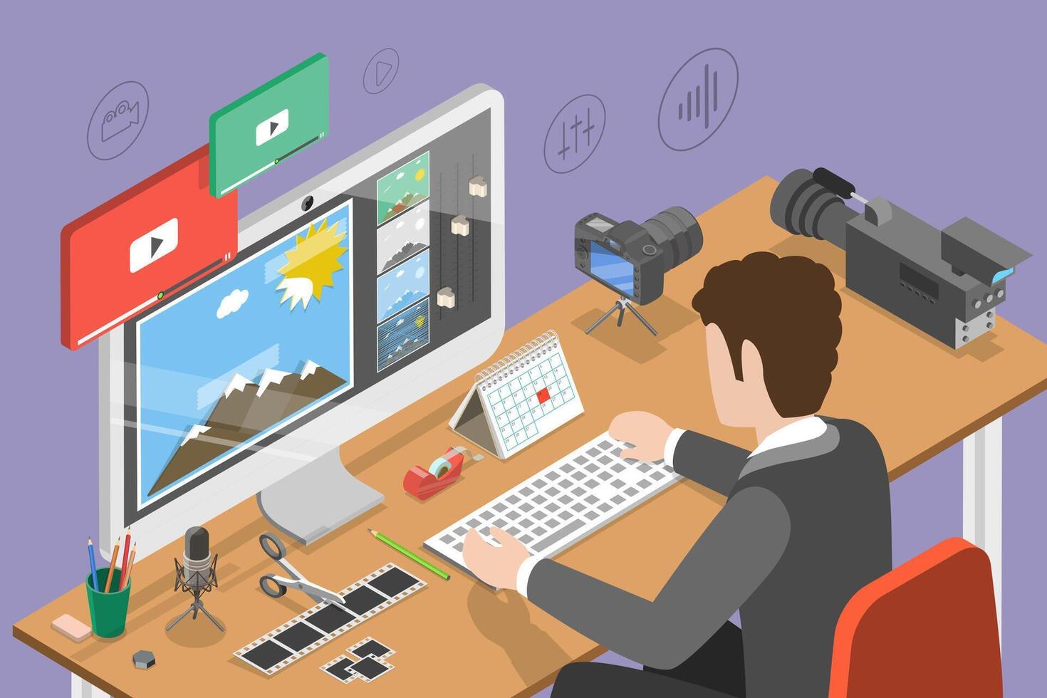 3D Isometric Flat Conceptual Illustration of Photo Editing Software vector