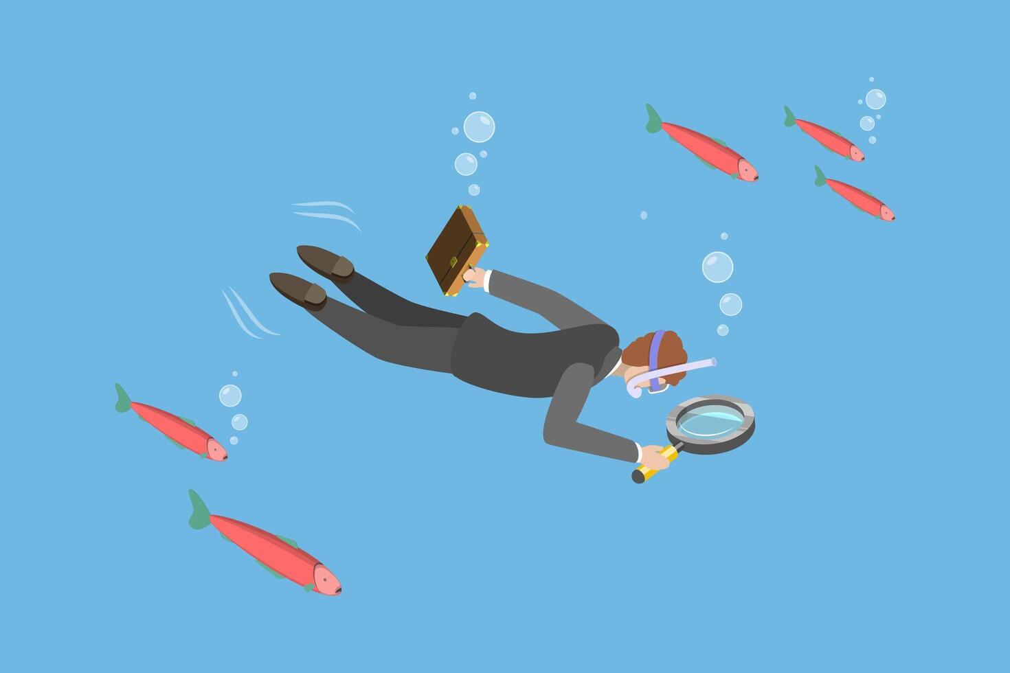 3D Isometric Flat Conceptual Illustration of Deep-dive Analysis vector