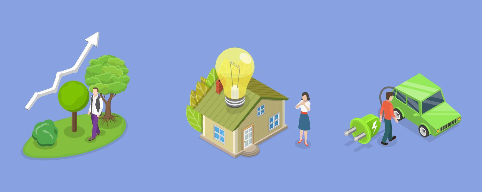 3D Isometric Flat Conceptual Illustration of Sustainable Energy vector