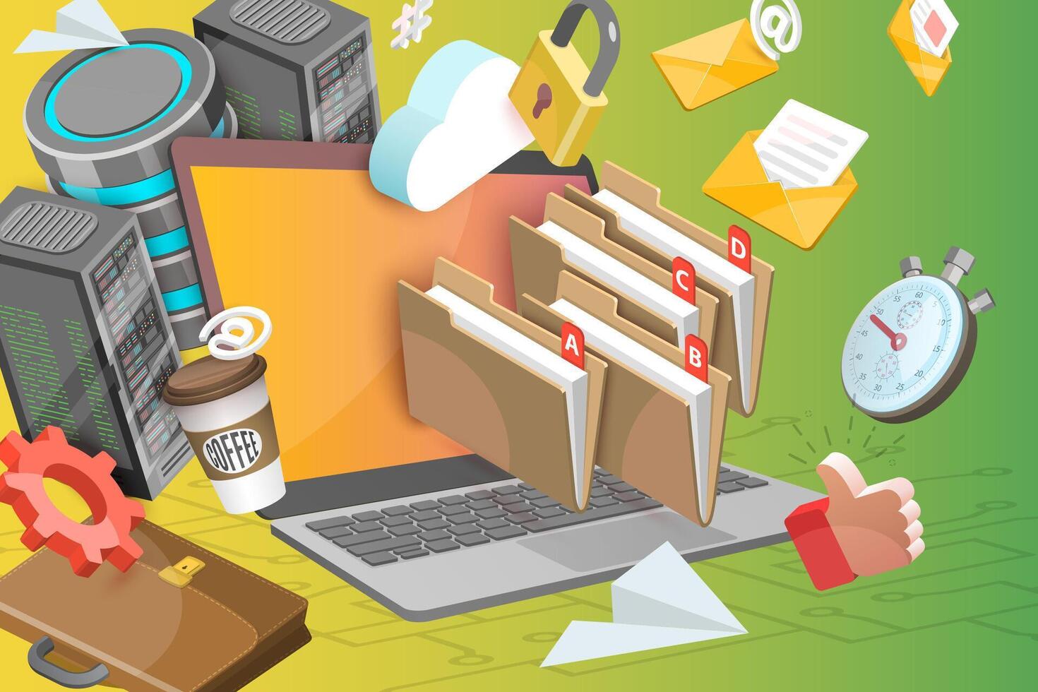 3D Conceptual Illustration of Digital Office vector
