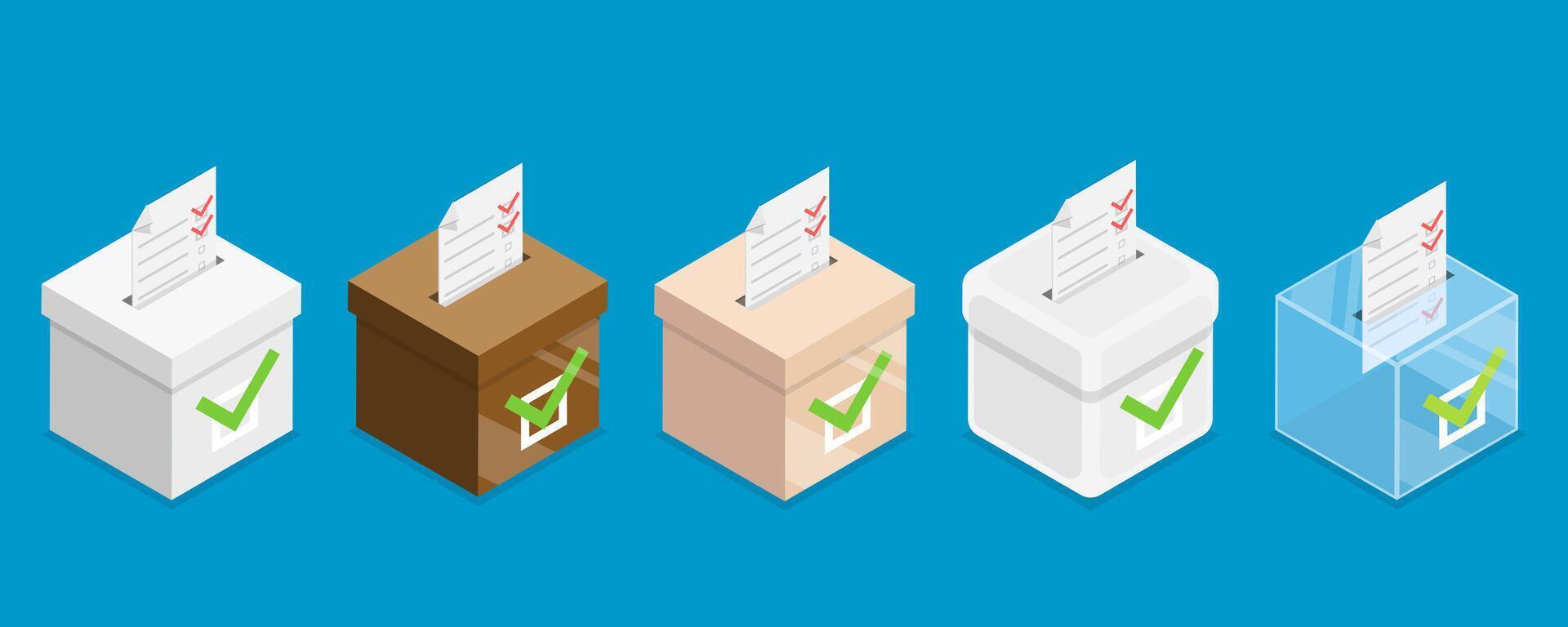 3D Isometric Flat Conceptual Illustration of Voting Box Set vector