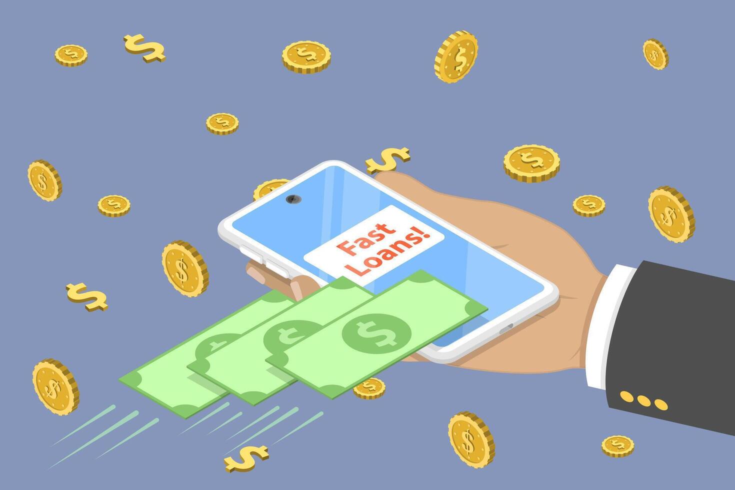 3D Isometric Flat Conceptual Illustration of Instant Personal Loan vector
