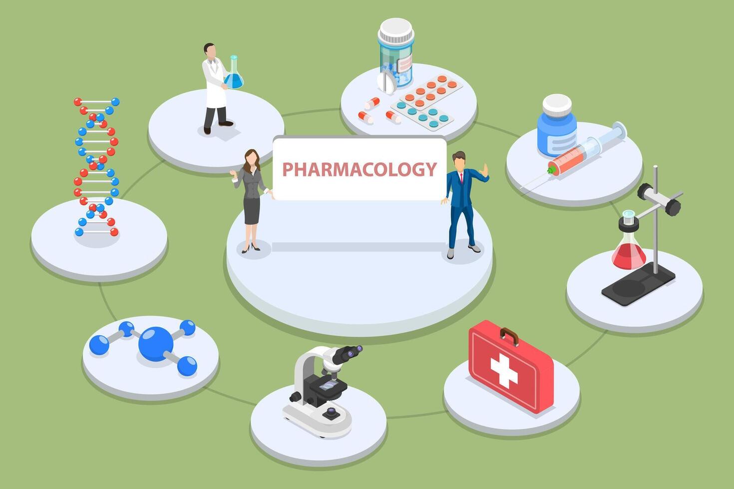 3D Isometric Flat Conceptual Illustration of Pharmacology vector
