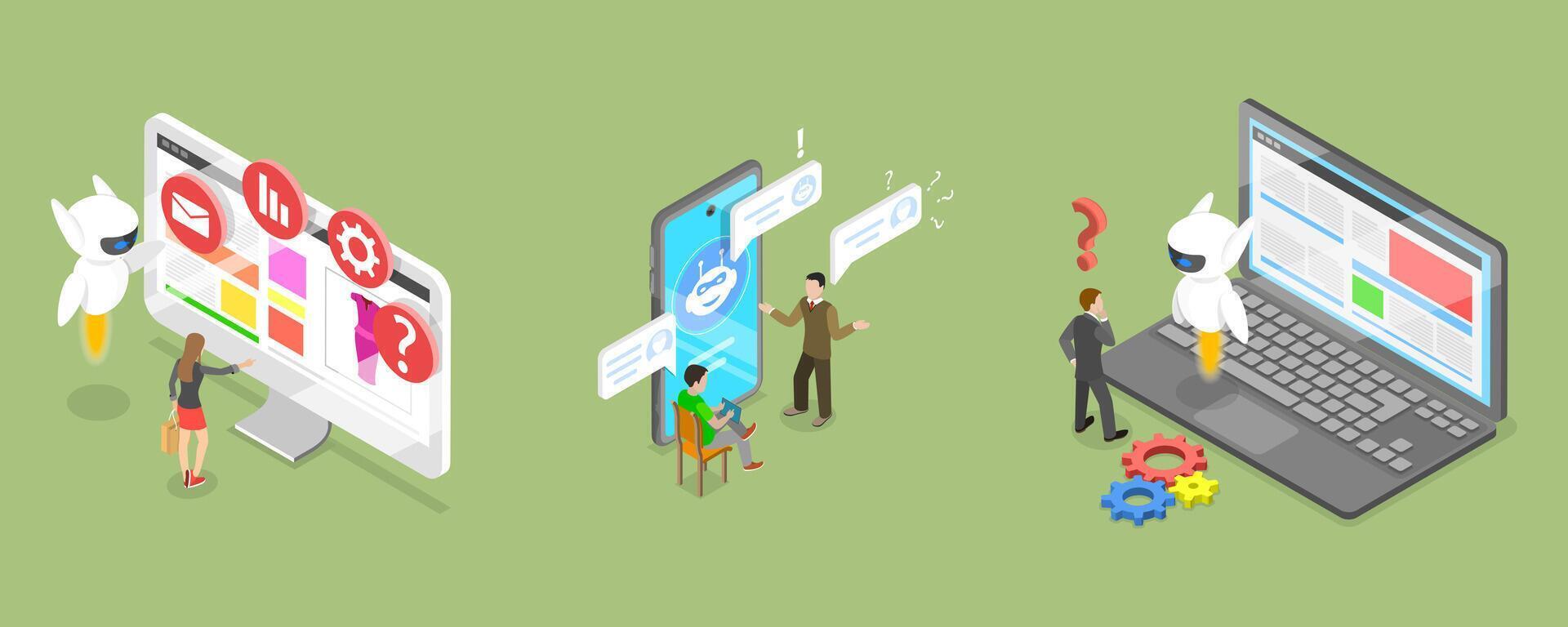 3D Isometric Flat Conceptual Illustration of Chatbot Assistant vector
