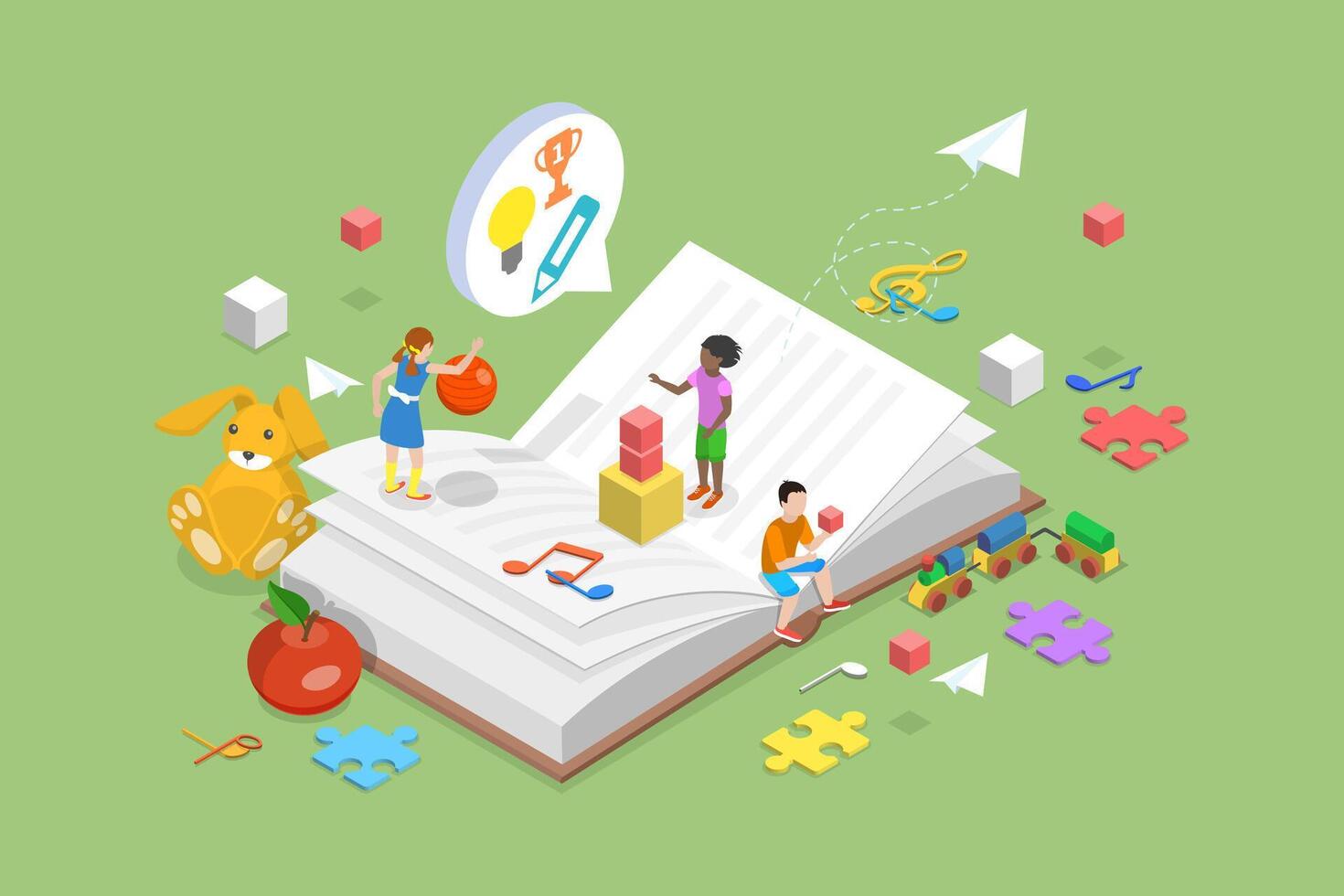 3D Isometric Flat Conceptual Illustration of Childhood Education vector
