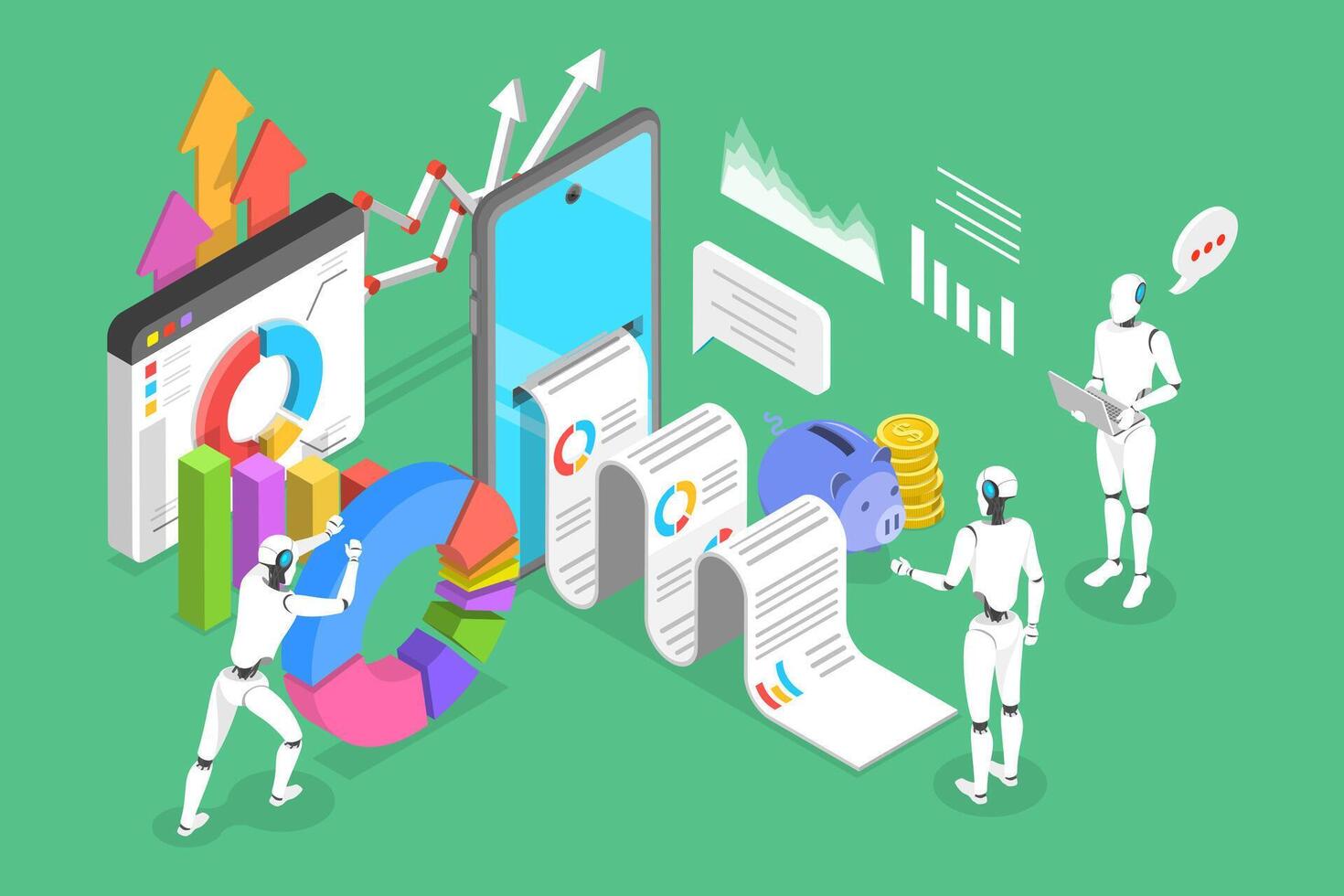 3D Isometric Flat Conceptual Illustration of Automated SEO Report vector