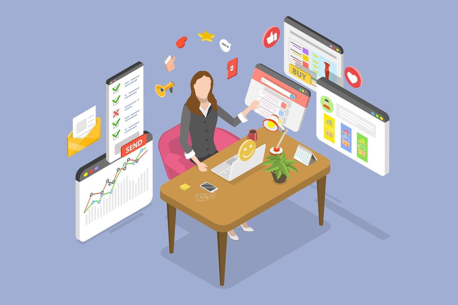3D Isometric Flat Conceptual Illustration of Digital Marketing Expert vector