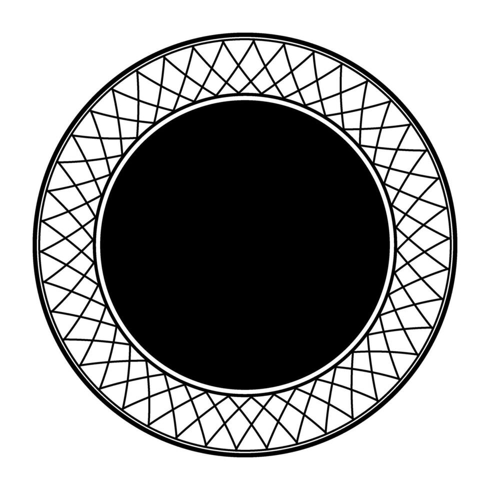 Lacy round frame. Abstract round frame. Monochrome plate with abstract geometric pattern design. For round surfaces, laser or plotter cutting, engraving, porcelain, textile, embroidery, sandblasting vector