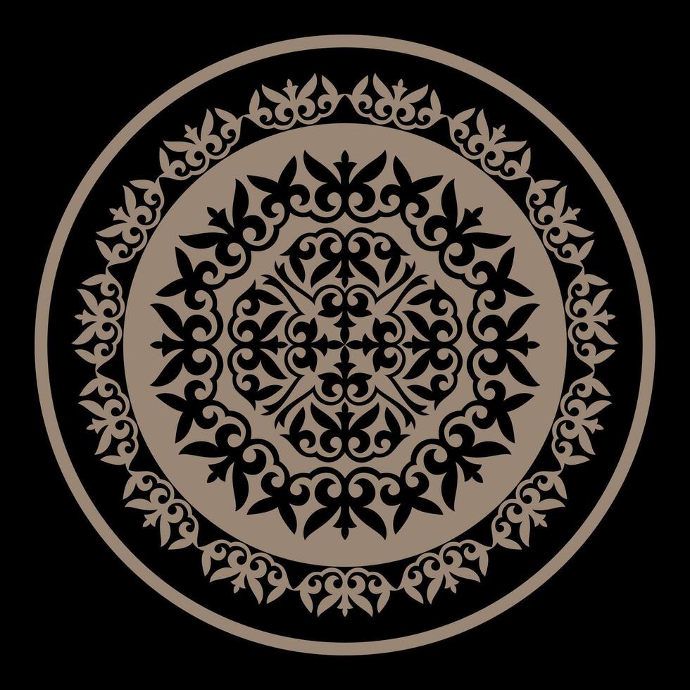 Oriental pattern with arabesques and floral elements. Decorative ceramic plate with oriental gold ornaments. Traditional classic ornament. For round surfaces, textiles, embroidery, ceramics vector