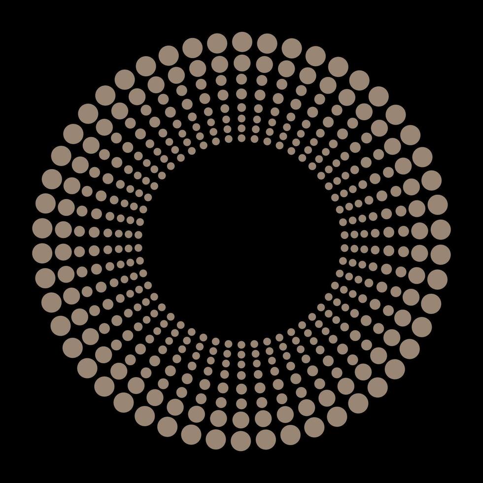 Halftone circle gold dots pattern. Abstract dotted concentric circles background. Optical illusion. Dot radial pattern halftone, downloads circular dots progress motion. Radial, radiating lines vector