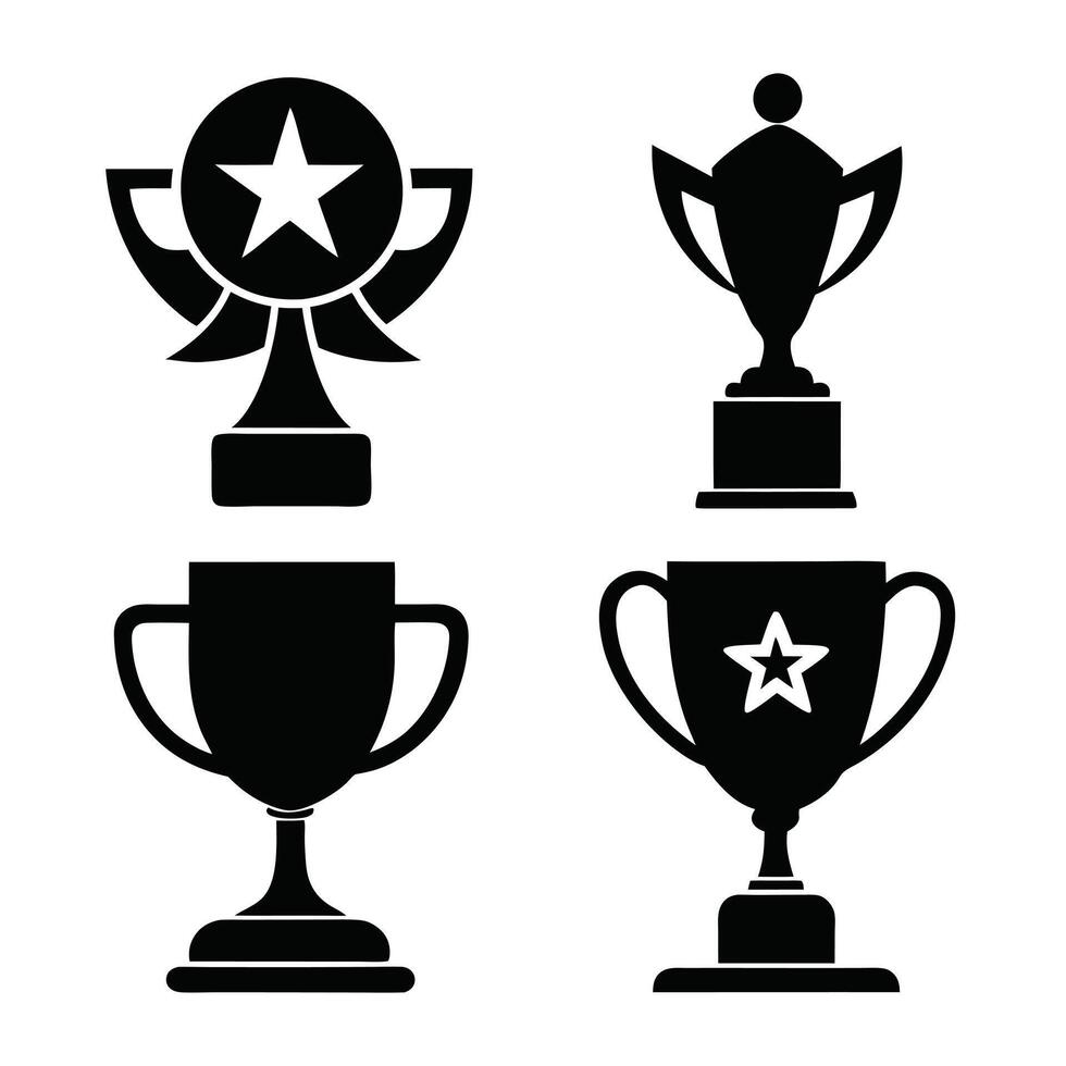 Four simple black silhouette trophy icons on a white background. vector