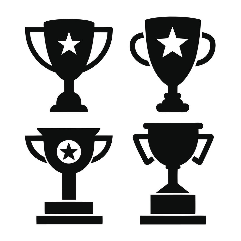 Four stylized, black silhouette trophy icons, set against a plain white background. vector