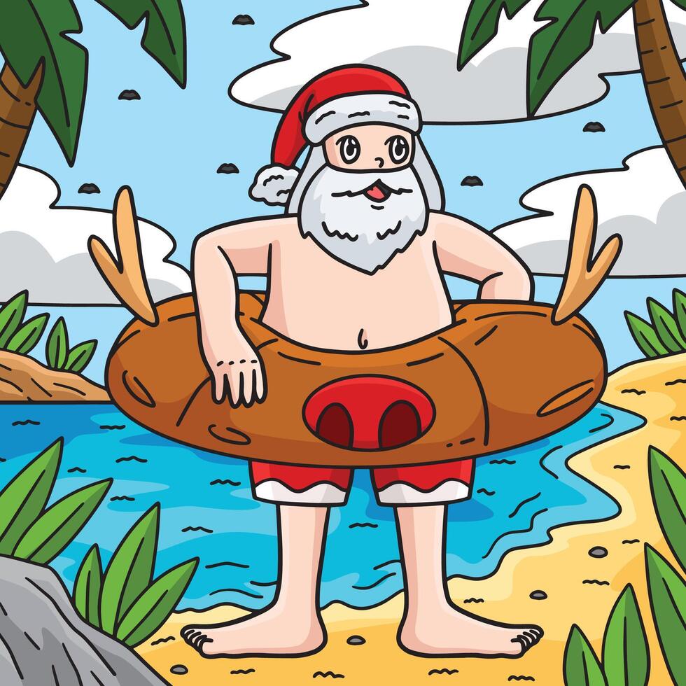 Christmas in July Santa with Floater Ring Colored vector