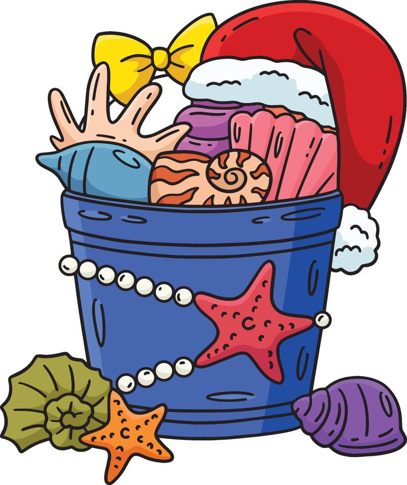 Christmas in July Seashells Hat Cartoon Clipart vector