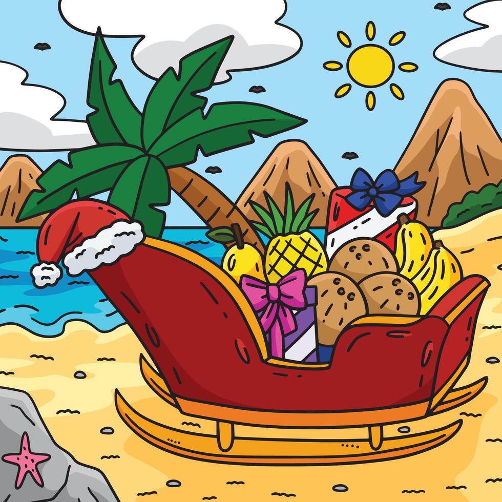 Christmas in July Sleigh with Fruits Colored vector