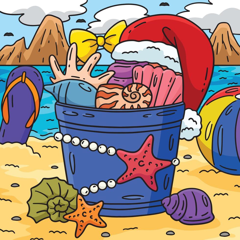 Christmas in July Seashells and Hat Colored vector