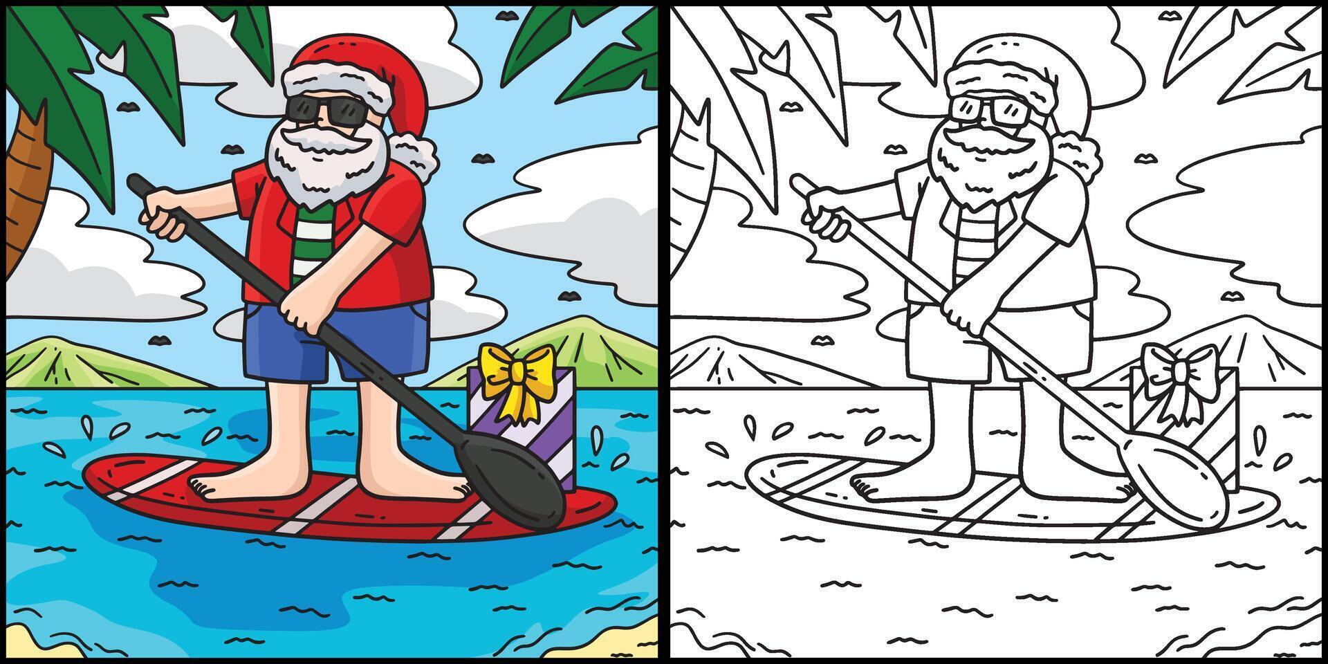 Christmas in July Santa Paddle Boarding vector