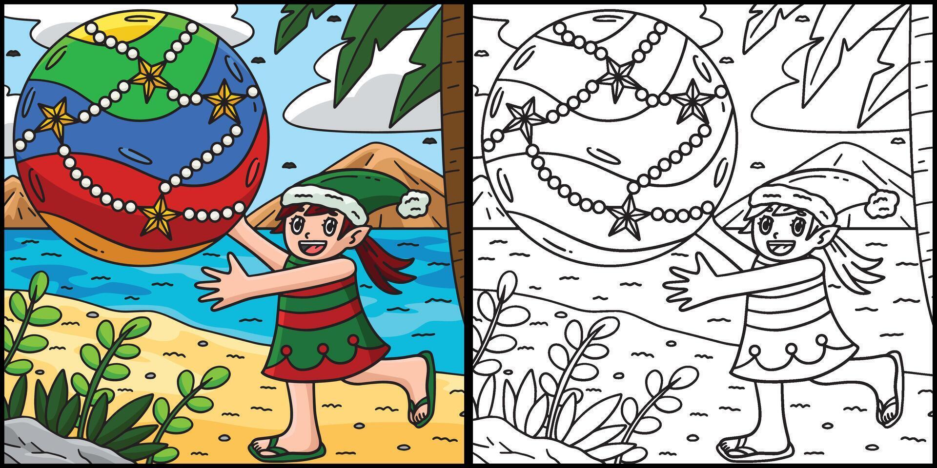 Christmas in July Elf with Beach Ball Illustration vector
