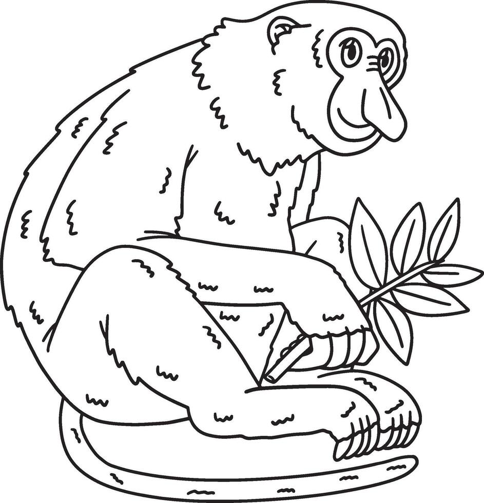 Proboscis Monkey Animal Isolated Coloring Page vector