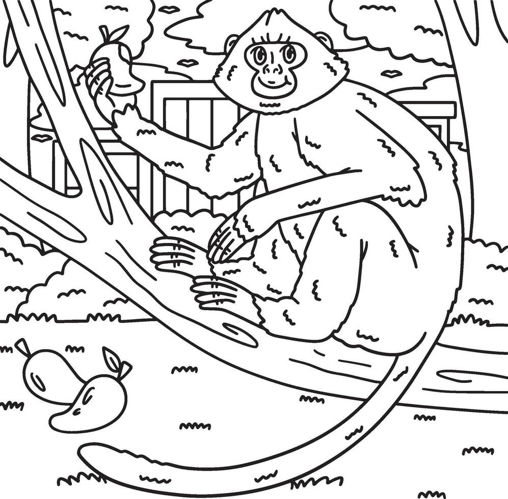 Hanuman Langur Monkey Coloring Page for Kids vector