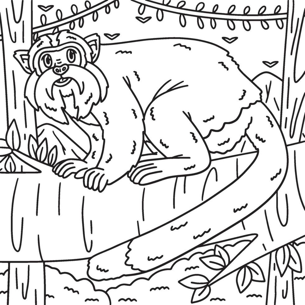Emperor Tamarin Monkey Coloring Page for Kids vector