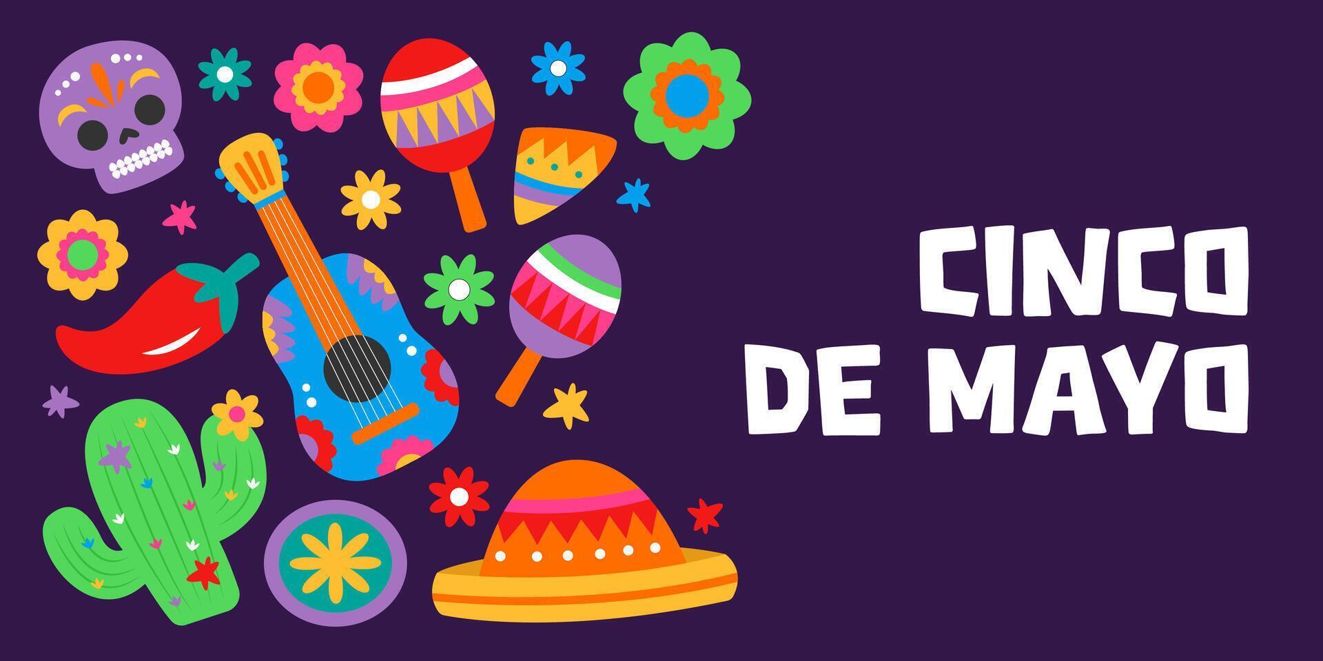 Cinco de Mayo Poster Panoramic Banner Background vector